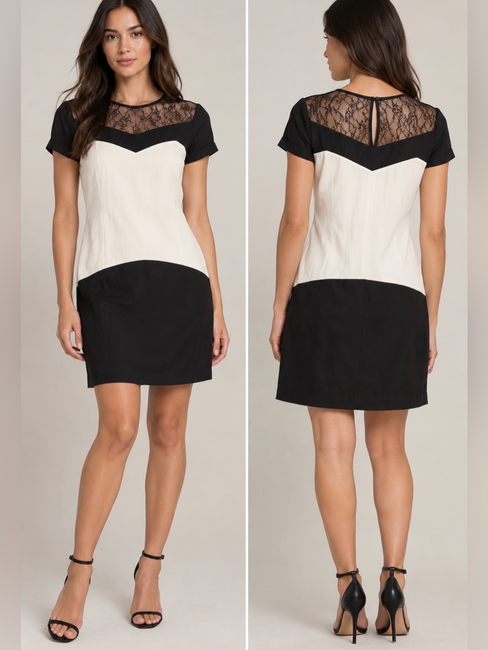 Sandro Paris Silk Lace Colorblock Mini Dress Black Ivory Size 2
